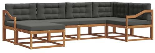 vidaXL Outdoor-Sofagarnitur mit Kissen 6 pcs Natur und Anthrazit, Modernes Outdoor-Sofa, Langlebiges Patio-Sofa, Lounge-Sitzgelegenheit für den Garten, Poolside Couch, Gartenmöbel, Modulares Set