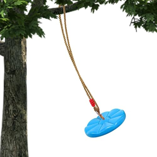Kletterseil Schaukel für Kinder – Tellerschaukel mit Plattformen bis 150kg – Höhenverstellbares Baumkletterseil (170cm) – Outdoor & Indoor Spielplatz Zubehör für Garten & – Rot/Blau