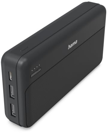 Hama Power Pack, 20000mAh, externer Akku mit 2X USB A, LED-Anzeige, kompakt | Akku Pack anthrazit, zertifiziert, akkuschonend, sicher, mobiles Ladegerät, Handy Zubehör, auch f. Smartwatch, Kopfhörer etc.