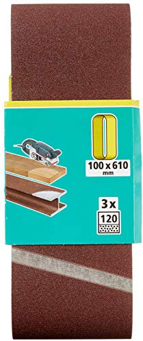 wolfcraft 3 Gewebe-Schleifbänder 100 x 610 mm I 1863000 I Körnung 120 I für Bandschleifer I für Holz und Metall I Korund