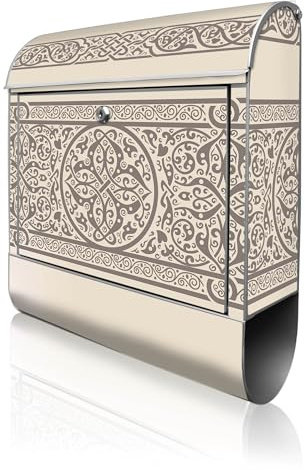 banjado Design Briefkasten 38,5x46,5x13cm & 2 Schlüssel - Briefkasten Stahl Silber mit Zeitungsfach pulverbeschichtet - Postkasten A4 Einwurf inkl. Montagematerial - Motiv Keltischer Knoten