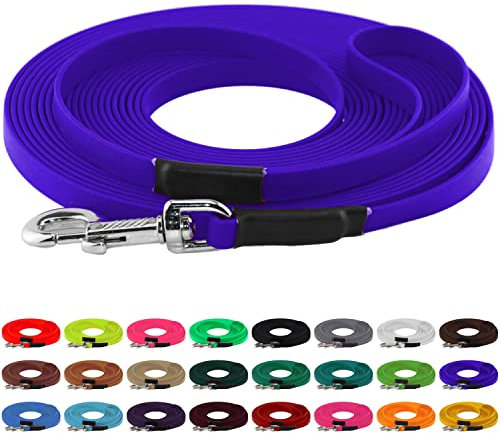 LENNIE BioThane Schleppleine, 13mm, Hunde 15-25kg, 8m lang, mit Handschlaufe, Blau, genäht