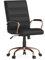 Flash Furniture Sedia girevole in pelle nera con schienale medio, struttura e braccioli in oro rosa