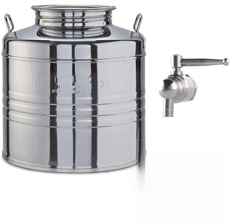 Milo srl Contenitore BIDONE Fusto Olio Acciaio Rubinetto Inox 18/10 Omaggio FUSTINO FUSTINI (20 LT)