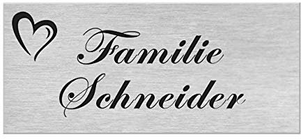 Motiv Edelstahl Briefkastenschild I über 40 Motive zur Auswahl I Klingelschild mit Gravur I Türschild in 100x40mm I Namensschild Selbstklebend - Herz