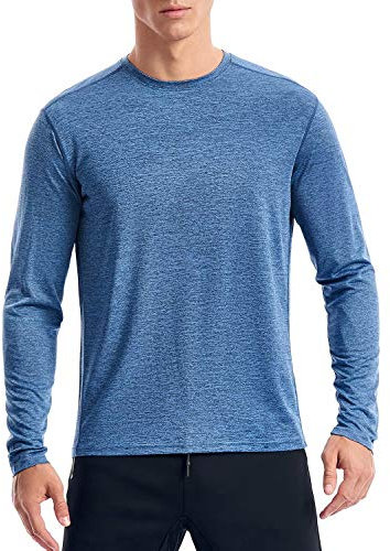 Zengjo Sports T Shirt Men, Quick Dry Gym T Shirt Mens Running Top Long Sleeve, 33-blue Heather, M