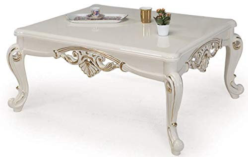 Casa Padrino Luxus Barock Couchtisch Weiß/Gold 115 x 85 x H. 50 cm - Massivholz Wohnzimmertisch im Barockstil - Barock Möbel