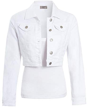 SS7 Womens Short Cropped Denim Jacket White