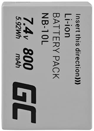 Green Cell® NB-10L NB10L Batterie pour Appareil Photo Canon PowerShot G1 X G3 X G15 G16 SX40 HS SX50 HS SX60 HS, Full Decoded (Li-ION Cells 800mAh 7.4V)