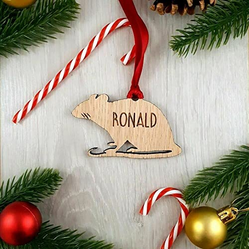 Personalised Animal Bauble - Rat Wooden Christmas Tree Decoration Bauble Pet Cat Dog Sustainable Oak