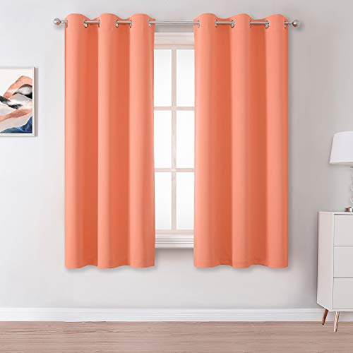 DUALIFE Lot de 2 rideaux isolants thermiques occultants et obscurcissants à œillets, unis, pour chambre de fille, 137 x 96 cm (L x l), corail (Burnt Coral)