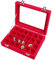 Samt 24 fächer Schmuckkasten，schmucklade Damen Schmuckkästchen mit Glasdeckel，Schmuckständer Aufbewahrungsbox für Ringe Ohrringe(rot)…