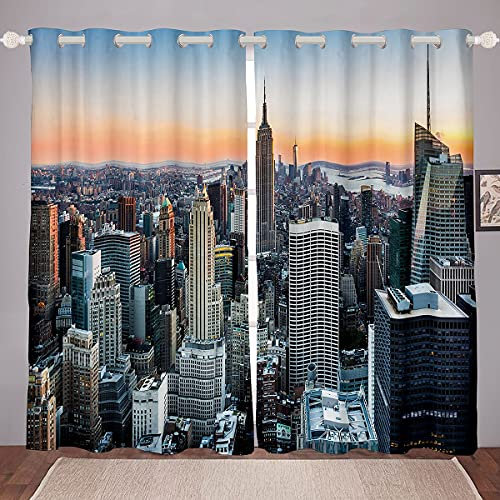 Tende per finestre New York City con skyline di Manhattan, per camera da letto e soggiorno, con paesaggio artistico contemporaneo, tramonto e paesaggio, tendaggi per finestre, 132 x 228,6 cm