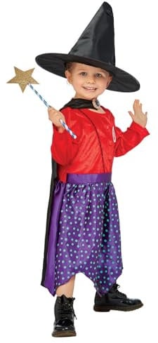 Smiffys Julia Donaldson Room on the Broom Costume for Kids, Dress, Cape, Hat, Hair Clip, and Wand, Officially Licensed with Book Quote Detail, Ideal for Halloween and World Book Day
