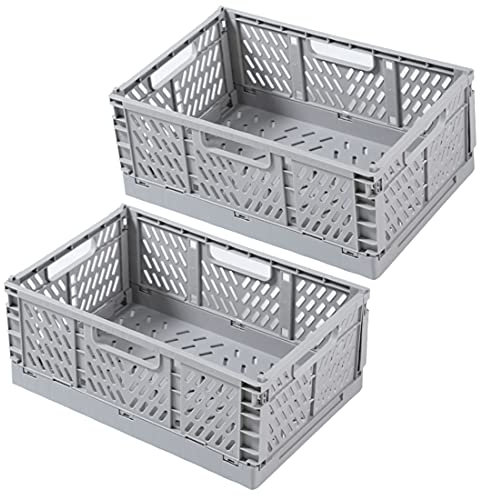Spesh 2 Stücke Klappboxen Faltbar Aufbewahrungskorb Plastik Klappkisten Kunststoff Stabil Lagerkisten für Kinderzimmer,Küche,Arbeitszimmer (Grau, 30*20*12cm)