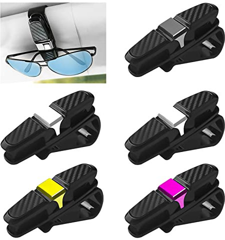 AMANMAN Brillenhalter Auto 5 Stück Sonnenbrillenhalterung Auto 180° Rotational Sonnenblende Brillenhalterung Doppelenden Sonnenbrillen Brillen mit Karten Clip für Gläser Ticket Card (4 Farben)