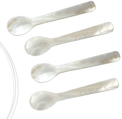 Kedelhoff Lot de 4 cuillères en nacre véritable I Cuillère à caviar fabriquée à la main I Cuillère à œuf nacrée (naturelle), environ 12 cm