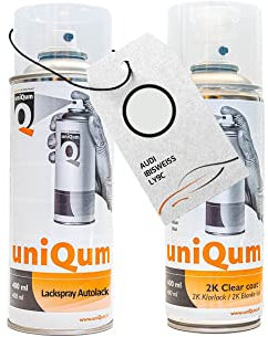 UniQum Autolack + Klarlack 2K Spraydose für AUDI IBISWEISS LY9C Autolack Reparatur 2 x 400 ml