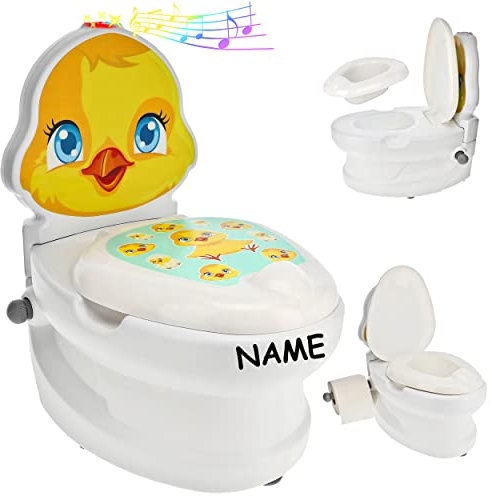 alles-meine.de GmbH Kindertoilette Spülgeräusch + Licht Effekt - Wasserspülung Modell wählbar inkl. Name -Töpfchen/Nachttopf/Babytopf - mit Deckel - weiß - Musik - Toil..