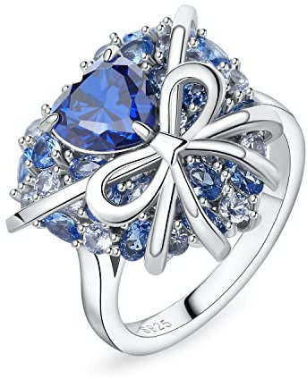JewelryPalace Herz Liebe 5ct Blau Zirkonia Spinell Ring Damen, Damenring Cocktail mit Schleife Schmuck Set, Verlobungsring Silber 925 Ring Promise für Frauen, Schmuck Mädchen mit Stein Geschenk 49