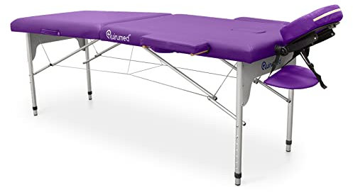 QUIRUMED Table de Massage Pliable en Aluminium Easy, Couleur Violet, 186 x 66 cm, Table de Massage, Similicuir léger, Portable, réglage en Hauteur télescopique jusqu'à 140 kg