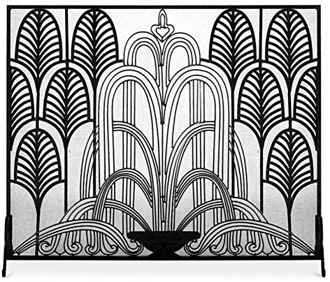 Moderner großer kunstvoller Kaminschutz, einzelne Platte, schmiedeeiserner Kamin, Stehtor mit Metallgitter, babysichere Zaun-Funkenschutzabdeckung (Farbe : Schwarz) (Schwarz) Needed