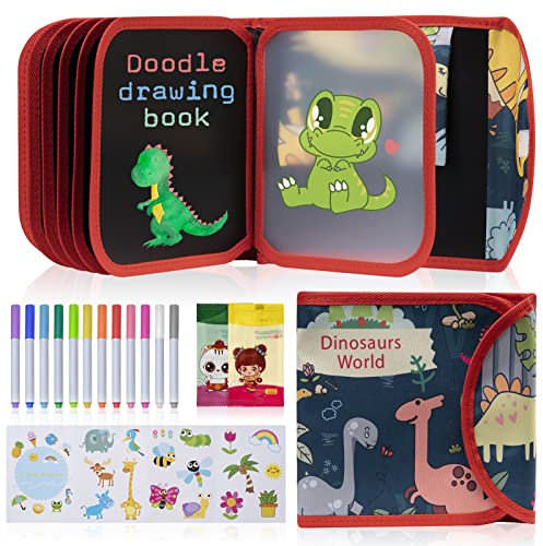 Kidpolis Abwischbares Malbuch für Kinder, Tragbares Graffiti Zeichenbrett, Reisespiele Doodle Pad mit 12 Farbstiften, 14 Seiten für 3 4 5 6 7 8 jährige Jungen Mädchen Geschenk