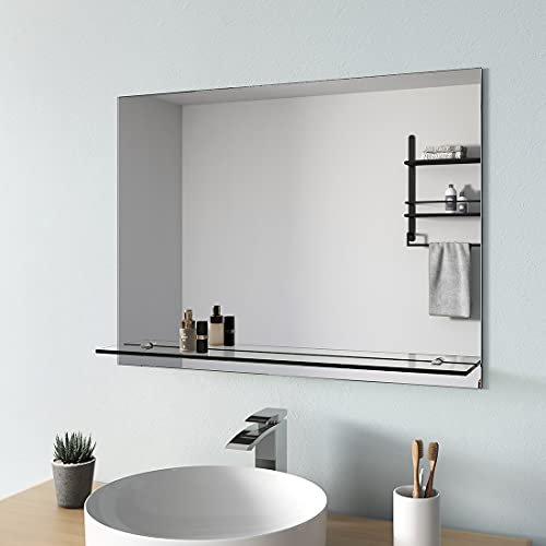 S'AFIELINA Badspiegel mit Ablage 80x60 cm Spiegel mit Ablage Badezimmer Spiegel Wandspiegel mit Ablage