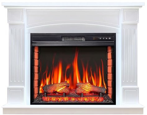 ArtiFlame Elektrischer Standkamin mit Heizung Boston AF28S LED Weiss mit Ton, 12 Heizstufen, Timer, echter Flammeneffekt, 3 Helligkeitsstufen, Fernbedienung, weiß