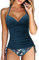 CheChury Maillot de Bain Femme Tankini 2 Pieces Gainant Ventre Plat Maillot de Bain avec Short Sexy Col en V Ensemble Bikini à laçage Tankinis Grande Taille,Blanc,XL