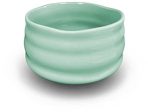 AIYICIII Matcha-Schale aus Keramik, handgefertigt, japanische Grünteetasse, Matcha-Schneebesen-Schüssel für Zeremonie, Chawan, 500 ml, Hellgrünblau