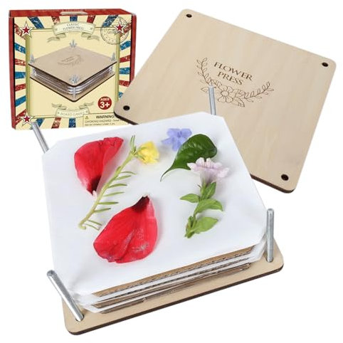 GOTHINK Blumenpressen Set Flower Press Kit - 6 Schichten 6 x 6 Zoll, DIY getrocknet und konserviert Blumen und Blätter, Pflanzen Kunst & Handwerk hölzerne Blume Pressing Kit für Erwachsene und Kinder
