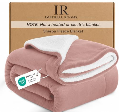 Imperial Rooms, Coperta in pile Sherpa, per divani, morbida, soffice e spessa, reversibile, in microfibra (rosa, super king size, 230 x 270 cm)