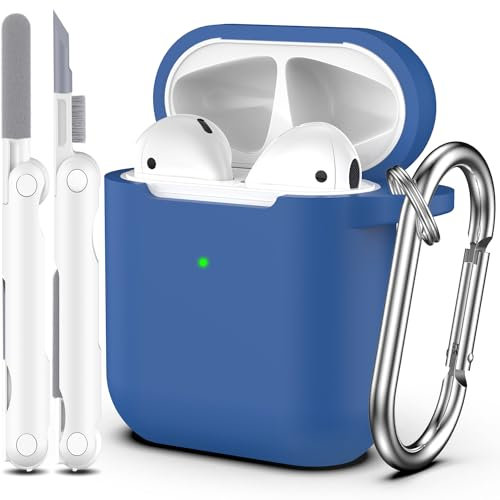 R-fun Kompatibel mit AirPods 2. Generation 2019 Case, 1. Gen 2016 Hülle Case Cover mit Reinigungsset und Schlüsselanhänger, weicher Silikonschutz für Apple AirPods Hülle,Blau
