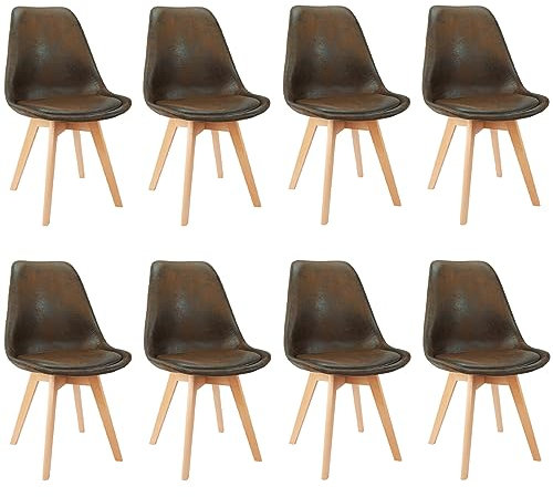WAFTING 8er Set Esszimmerstühle mit Massivholz Buche Bein, Gummifüße und Gepolsterter Eleganter Küchenstuhl für Wohnzimmer, Esszimmer, Küchen, Schlafzimmer, Braun