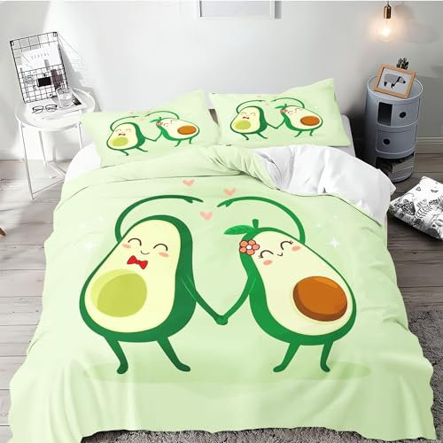 SMchwbc Süße Avocado Bettwäsche 135x200 Avocado Grün Früchte Bettwäsche Set Mädchen 3D Druck Für Karikatur Avocado Bettbezug Set Grüner Mikrofaser mit 2 Avocado Kissenbezug (135 x 200 cm,9)