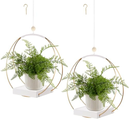 hismocal Paquete de 2 soportes colgantes para plantas de interior, colgador de plantas con base de madera resistente, soportes modernos de macramé bohemio para ventana de techo (plantas/macetas no