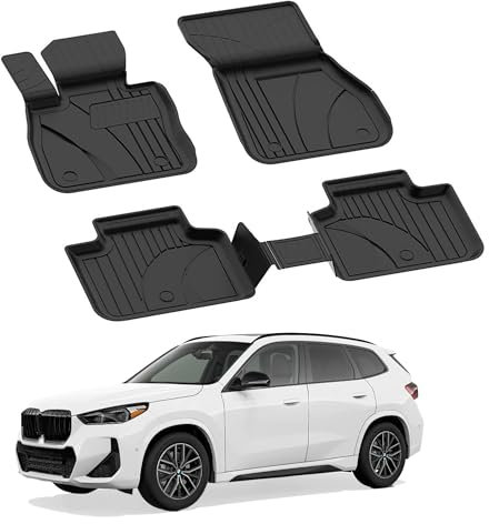 Auto Fußmatten Kompatibel mit BMW X1 U11 2022-2024 Geruchlos 4.5D Passform Allwetter Automatten 5 Teilige | Antirutschmatte Hoher Rand Gummimatten Schwarz Fussmatten Vorne Hinten Autoteppich