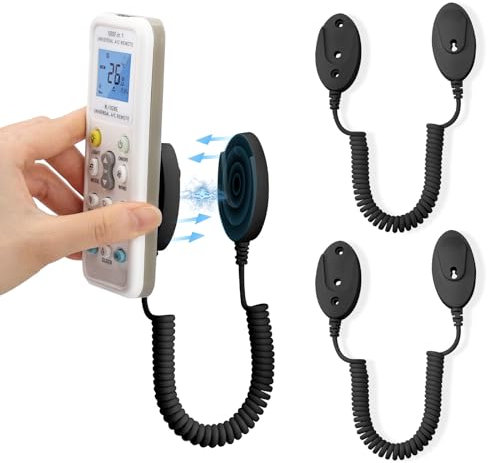 2-Pack Supports Magnétiques pour Télécommandes avec Cordons à Ressort - Fixation Murale Adhésive, Anti-Perte, Ressort Extensible pour Une Sécurité Optimal (Noir 43 Pouces, Paquet de 2)