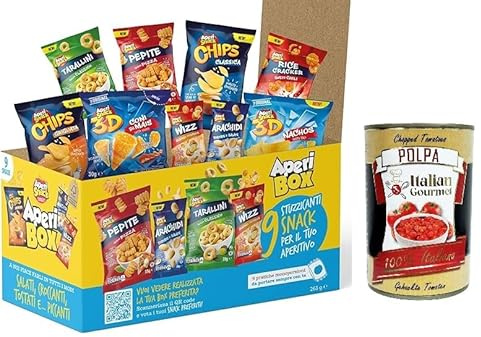 Italian Gourmet APERIBOX snack salati Box Geschenkidee 9 x 263g | Chips e sfizi croccanti, herzhafte Auswahl zum Aperitivo, Teilen mit, Gesamtnettogewicht 2,367 kg + Kostenlos Polpa 400g