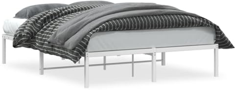 vidaXL Bettgestell, Bettrahmen mit Lattenrost, Bett Gästebett mit Stauraum, Metallbett Doppelbett Schlafzimmerbett, Weiß 140x200cm Metall
