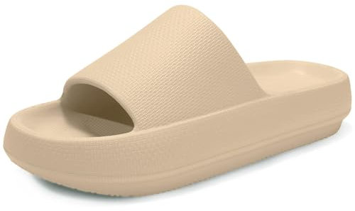 Misolin Badeschuhe Damen Herren Original Hausschuhe Cozislides Wolke Schlappen Super Weich rutschfest Badelatschen Sommer Pantoletten Cozy Cloudyzzz Slides Indoor/Outdoor,Khaki 42/43 EU