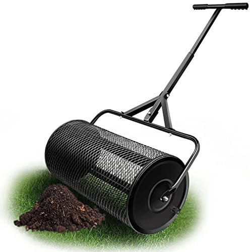OSBELE Esparcidor de abono de 24 Pulgadas para césped y jardín, sembradora Manual con Mango Ajustable en Forma de T, Cesta de Malla metálica Duradera, esparcir turba, Fertilizantes y