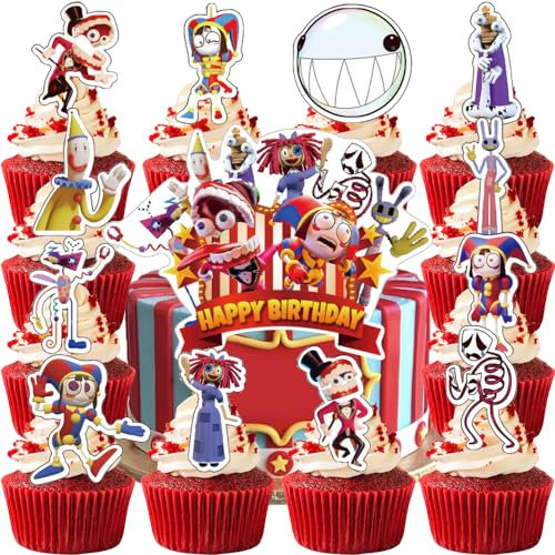 YGCHEN Zirkus Tortendeko Kindergeburtstag Cupcake Topper Circus Kuchen Deko Happy Birthday Cake Topper Zirkus Clown Kuchen Topper Geburtstagsdeko 26 Stück