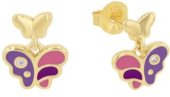 Prinzessin Lillifee Ohrstecker 925 Sterling Silber Mädchen Kinder Ohrschmuck, mit Zirkonia synth., 1 cm, Gold, Schmetterling, Kommt in Schmuck Geschenk Box, 2037951