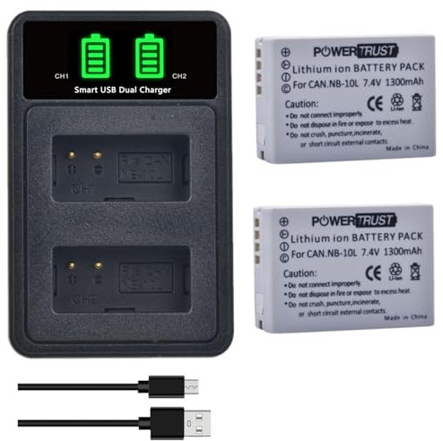 PowerTrust 2X NB-10L Akku mit Typ-c Ladegerät für Canon PowerShot G3 X, G16, G1 X, G15, SX40 HS, SX50 HS, SX60 HS