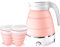 Faltbarer Wasserkocher, 600ml Elektrischer Silikon Wasserkocher Camping Wasserkessel mit 2 Faltbaren Becher Reise Wasserkocher für Camping, Wandern und Drinnen (Rosa)