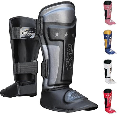 Farabi Sports Kinder schienbeinschoner Kickboxen shin Guards MMA, Muay Thai schienbeinschützer – Shin Instep Protection für Training, Sparring, Boxausrüstung und Kampfsport (Black)