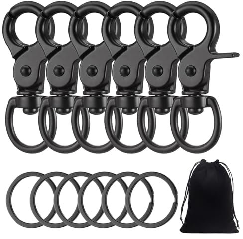 6 Stück Karabinerhaken mit Drehgelenk,Karabiner Hundeleine Hundeleinen-Schlüsselanhänger Geeignet mit 6 pcs Schlüsselanhänger, Zinklegierung Scherenkarabiner für Hunde Gepäckschnalle Drehba (Schwarz)