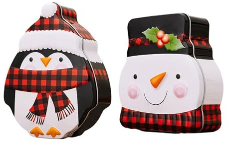 Shenrongtong Leere Weihnachtsdose aus Weißblech - Leere Keksdosen mit Pinguin und - Leere Dosen mit -Weihnachtsthema, Süßigkeitendose aus Weißblech mit Deckel für Schokolade